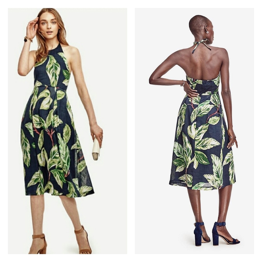 Ann Taylor Halter Dress - 12 navy and Green